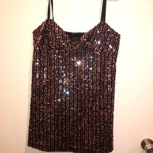 ZARA NWT Sz L MultiColor Sequin Dress Sexy V-neck